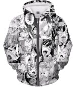 Ahegao Hoodie Hentai Face - Zip Up Hoodie