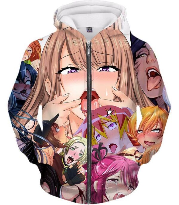 Ahegao Hoodie Hot Anime - Zip Up Hoodie