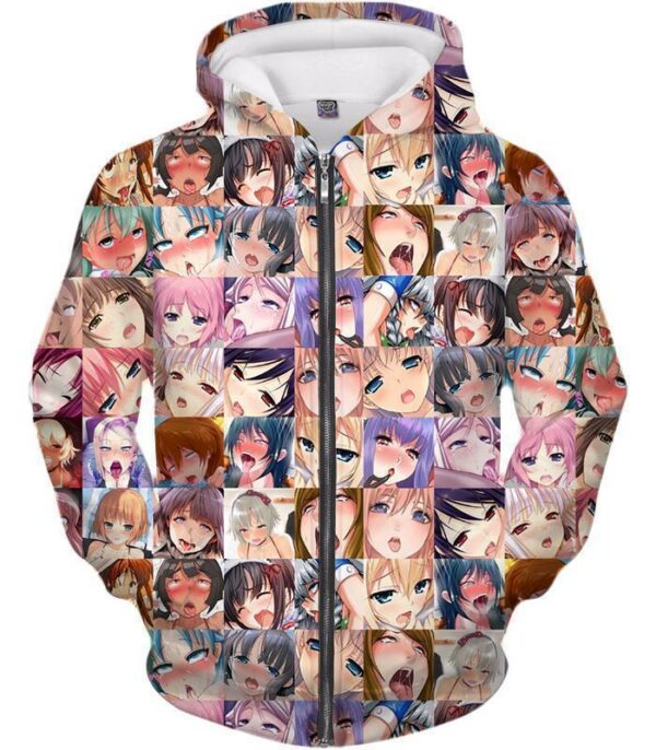 Ahegao Hoodie In Color - Zip Up Hoodie