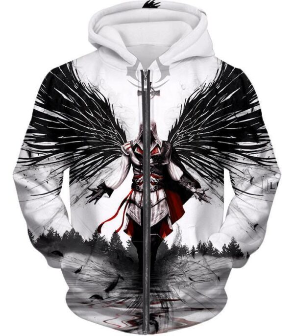 Guardian Angel Ezio Auditore Cool Fan Art White Hoodie - Zip Up Hoodie