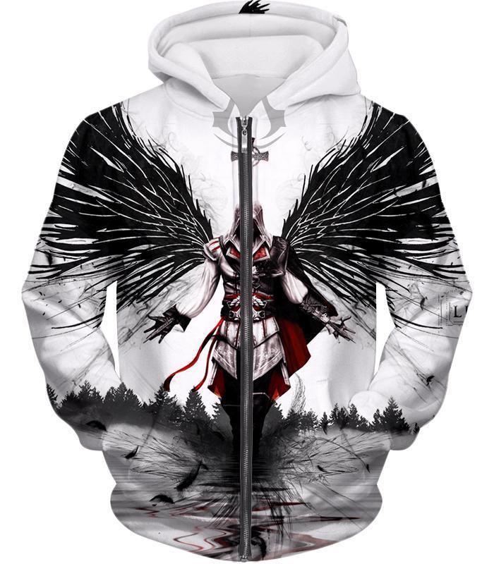 Guardian Angel Ezio Auditore Cool Fan Art White Zip Up Hoodie - Zip Up Hoodie