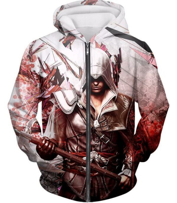 Ultimate Ezio Auditore Cool Action Assassin Hero Graphic Hoodie - Zip Up Hoodie