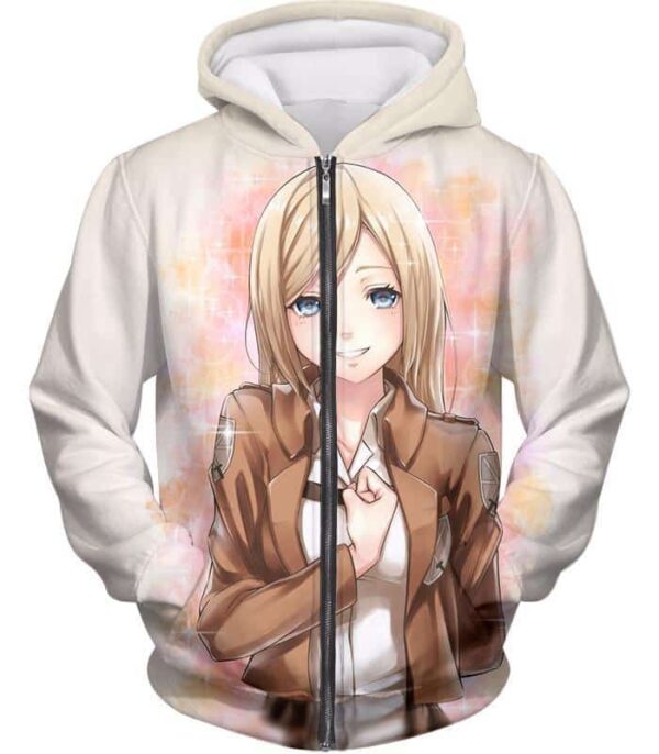 Attack On Titan Beautiful Soldier Krista Lenz White Hoodie - Zip Up Hoodie