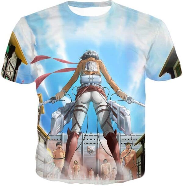 Attack On Titan Cool Action Still Mikasa Ackerman Vs Titans Hoodie - T-Shirt