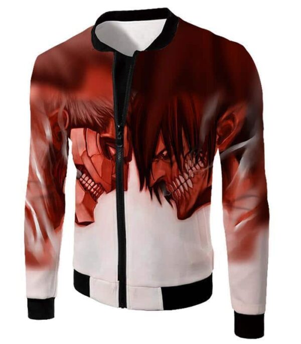 Attack On Titan Cool Armoured Titan Vs Eren Yeager White Printed Hoodie  - Anime Hoodie - Jacket