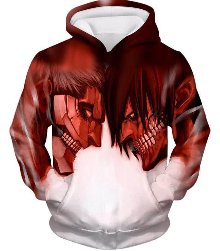 Attack On Titan Cool Armoured Titan Vs Eren Yeager White Printed Hoodie ...