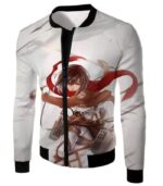 Attack On Titan Cute Mikasa Ackerman White Zip Up Hoodie - Jacket