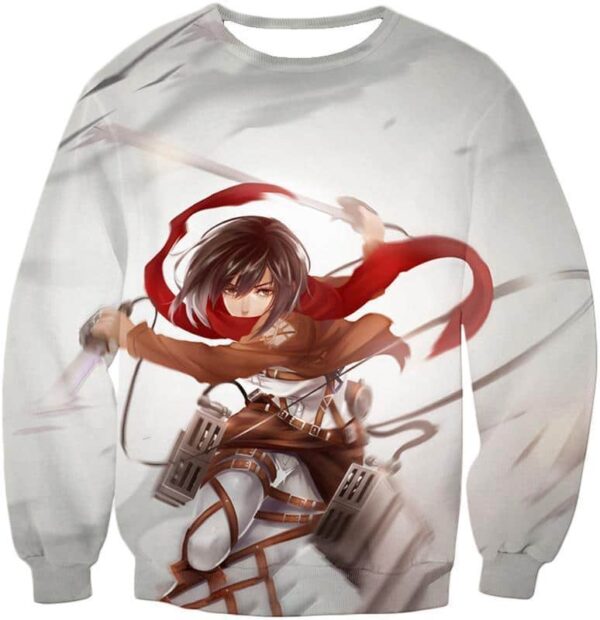 Attack On Titan Cute Mikasa Ackerman White Zip Up Hoodie - Sweatshirt