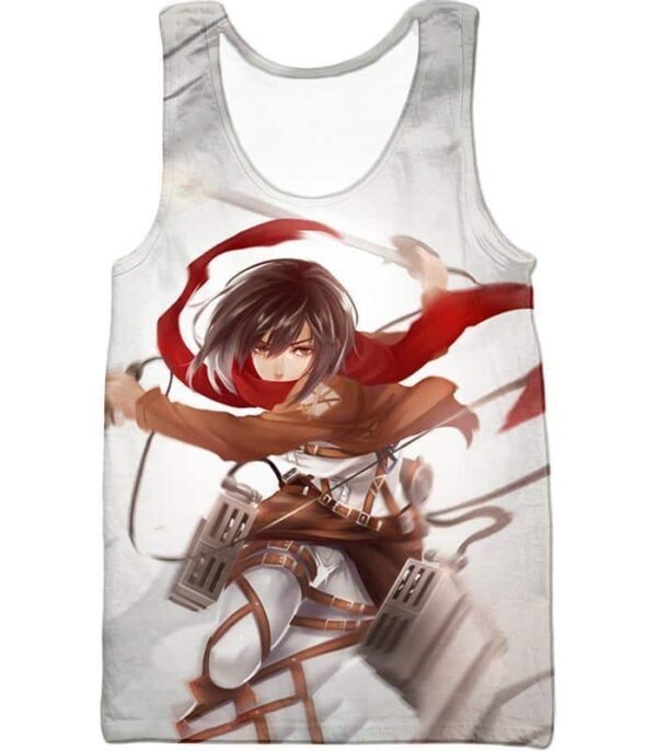 Attack On Titan Cute Mikasa Ackerman White Zip Up Hoodie - Tank Top