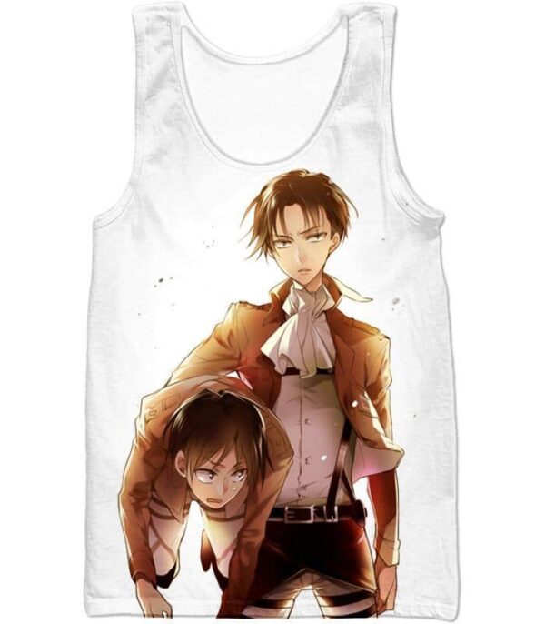 Attack On Titan Hoodie - Attack On Titan Captain Levi X Eren Yeager Cool Anime Promo White Zip Up Hoodie - Tank Top