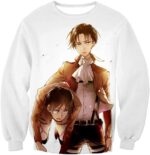 Attack On Titan Hoodie - Attack On Titan Captain Levi X Eren Yeager Cool Anime Promo White Zip Up Hoodie - Sweatshirt