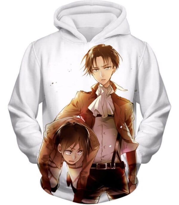 Attack On Titan Hoodie - Attack On Titan Captain Levi X Eren Yeager Cool Anime Promo White Zip Up Hoodie - Hoodie