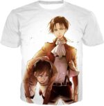 Attack On Titan Hoodie - Attack On Titan Captain Levi X Eren Yeager Cool Anime Promo White Zip Up Hoodie - T-Shirt