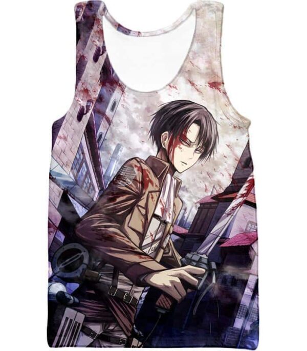 Attack On Titan Hoodie - Attack On Titan Covered With Blood Ultimate Hero Levi Ackerman Anime Action Zip Up Hoodie - Tank Top