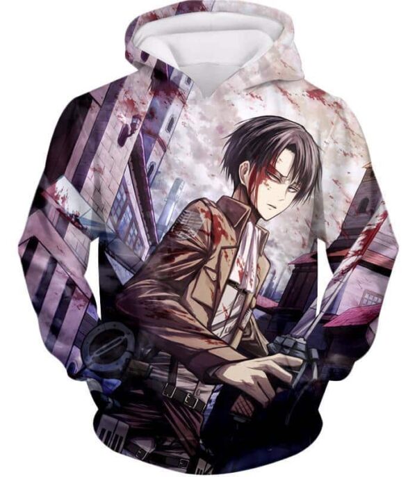 Attack On Titan Hoodie - Attack On Titan Covered With Blood Ultimate Hero Levi Ackerman Anime Action Zip Up Hoodie - Hoodie