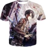 Attack On Titan Hoodie - Attack On Titan Covered With Blood Ultimate Hero Levi Ackerman Anime Action Zip Up Hoodie - T-Shirt