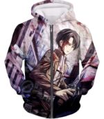 Attack On Titan Hoodie - Attack On Titan Covered With Blood Ultimate Hero Levi Ackerman Anime Action Hoodie - Zip Up Hoodie