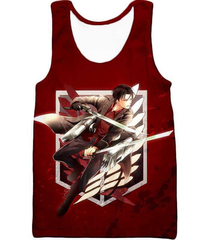 Attack On Titan Hoodie - Attack On Titan Humanitys Strongest Soldier Levi Ackerman Of Survey Corps Cool Red Zip Up Hoodie - Tank Top