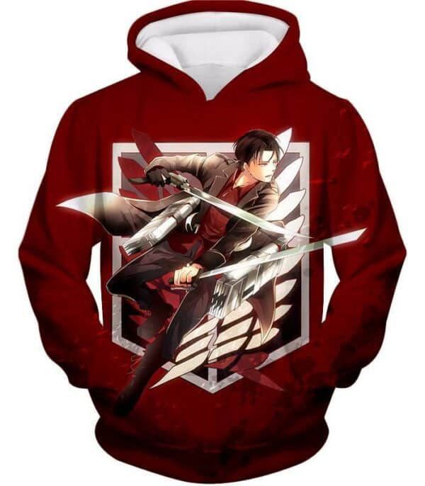 Attack On Titan Hoodie - Attack On Titan Humanitys Strongest Soldier Levi Ackerman Of Survey Corps Cool Red Zip Up Hoodie - Hoodie