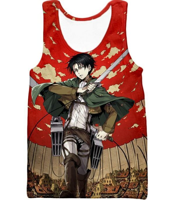 Attack On Titan Hoodie - Attack On Titan Incredible Captain Levi Action Anime Promo Zip Up Hoodie - Tank Top