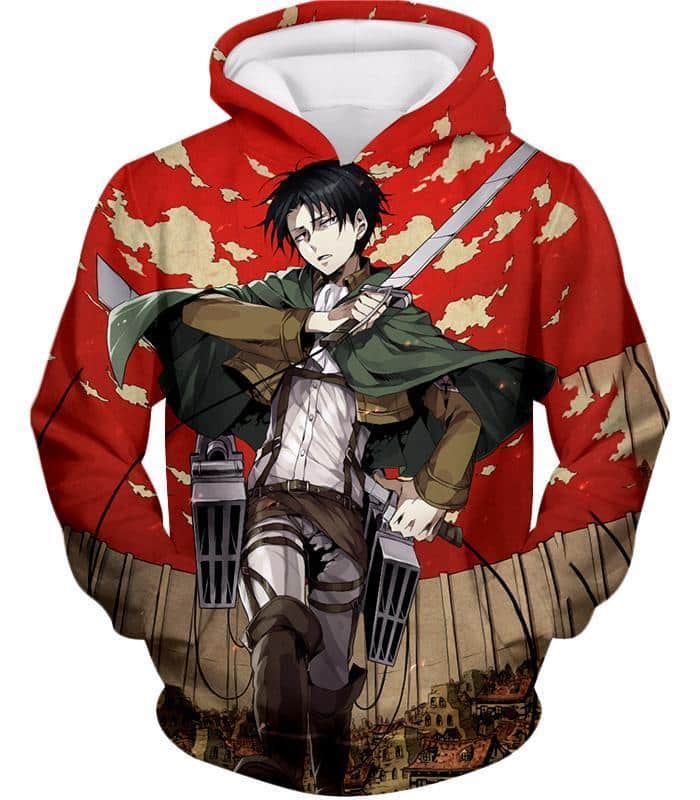 Attack On Titan Hoodie - Attack On Titan Incredible Captain Levi Action Anime Promo Hoodie - Hoodie