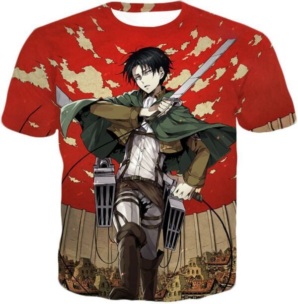 Attack On Titan Hoodie - Attack On Titan Incredible Captain Levi Action Anime Promo Hoodie - T-Shirt