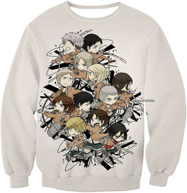 Attack On Titan Hoodie - Attack On Titan Super Cool All Attack On Titan Characters Promo White Hoodie - Sweatshirt