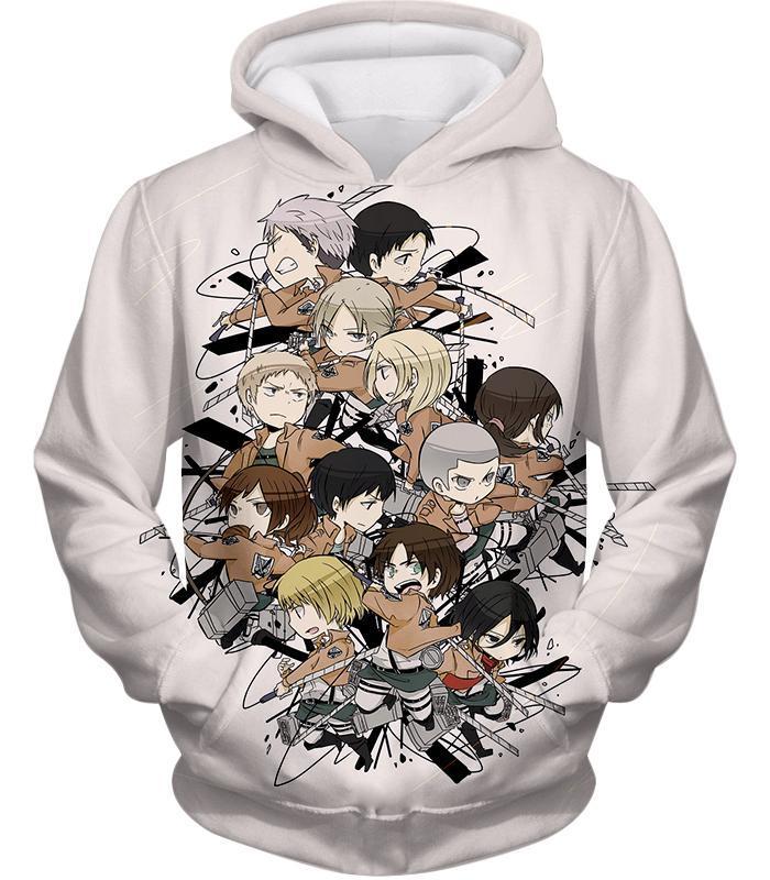 Attack On Titan Hoodie - Attack On Titan Super Cool All Attack On Titan Characters Promo White Hoodie - Hoodie