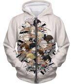 Attack On Titan Hoodie - Attack On Titan Super Cool All Attack On Titan Characters Promo White Hoodie - Zip Up Hoodie