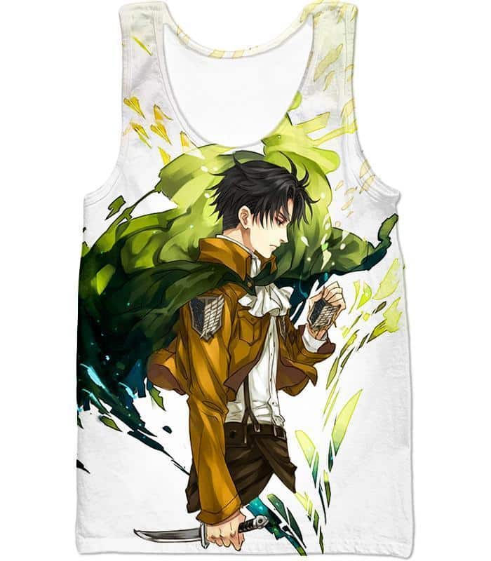 Attack On Titan Hoodie - Attack On Titan Survey Corp Soldier Levi Ackerman Ultimate Anime White Zip Up Hoodie - Tank Top
