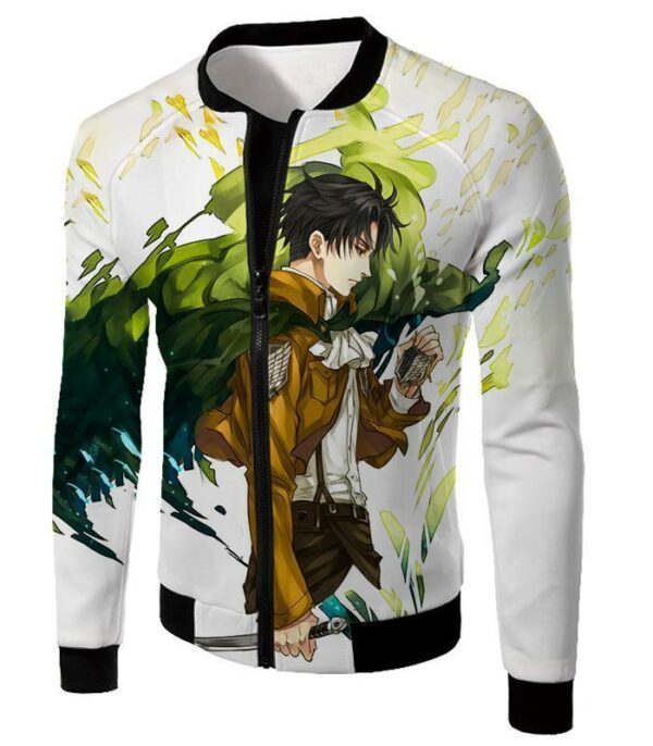 Attack On Titan Hoodie - Attack On Titan Survey Corp Soldier Levi Ackerman Ultimate Anime White Zip Up Hoodie - Jacket