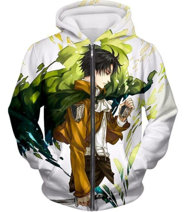 Attack On Titan Hoodie - Attack On Titan Survey Corp Soldier Levi Ackerman Ultimate Anime White Hoodie - Zip Up Hoodie