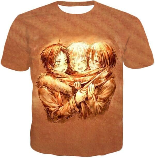 Attack On Titan Hoodie - Attack On Titan Three Best Childhood Friends Eren X Mikasa X Armin Cool Anime Promo Hoodie - T-Shirt