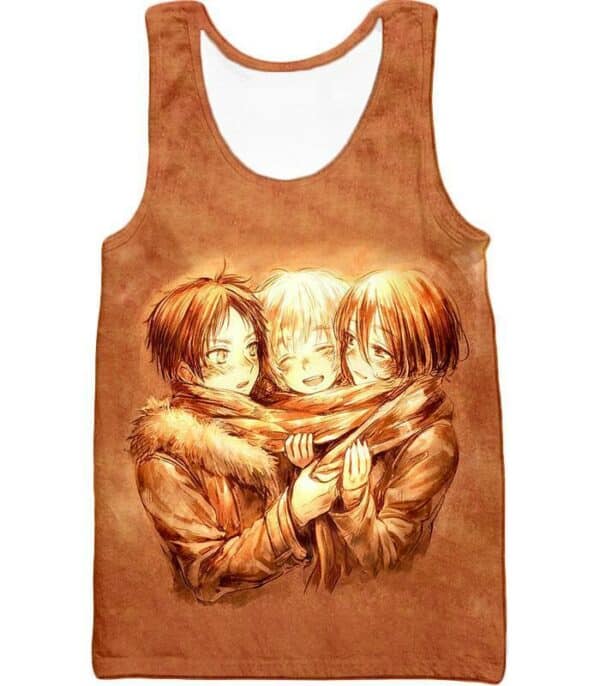 Attack On Titan Hoodie - Attack On Titan Three Best Childhood Friends Eren X Mikasa X Armin Cool Anime Promo Hoodie - Tank Top