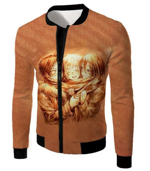 Attack On Titan Hoodie - Attack On Titan Three Best Childhood Friends Eren X Mikasa X Armin Cool Anime Promo Hoodie - Jacket