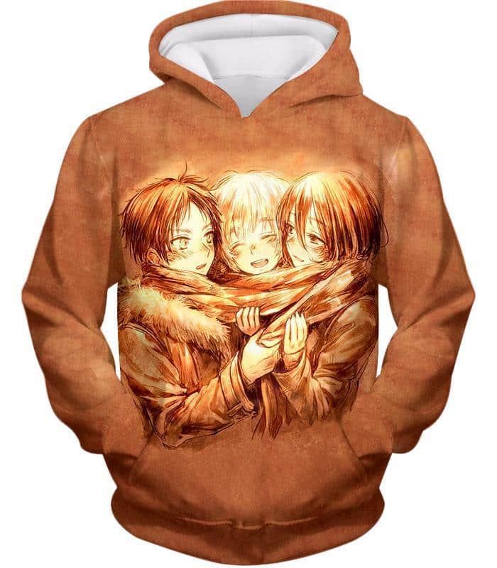 Attack On Titan Hoodie - Attack On Titan Three Best Childhood Friends Eren X Mikasa X Armin Cool Anime Promo Hoodie - Hoodie