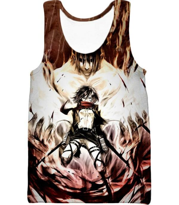 Attack On Titan Hoodie - Attack On Titan Titan Fighter Mikasa Ackerman Cool Anime Graphic Zip Up Hoodie - Tank Top