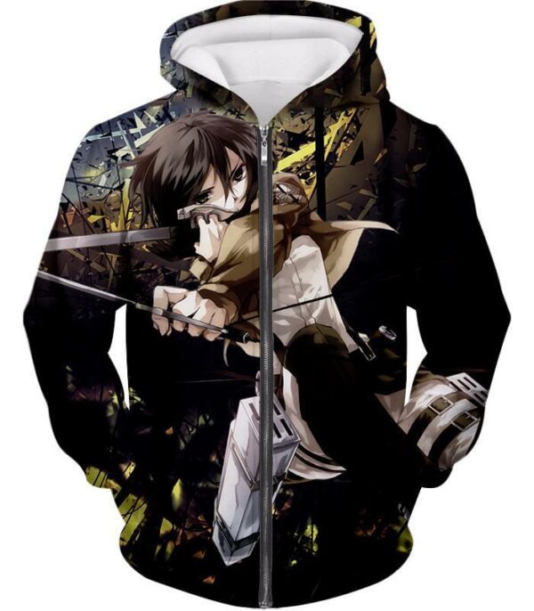 Attack On Titan Mikasa Ackerman Wings Of Freedom Black Zip Up Hoodie - Zip Up Hoodie