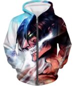 Attack On Titan Titan Form Eren Yeager White Hoodie - Zip Up Hoodie