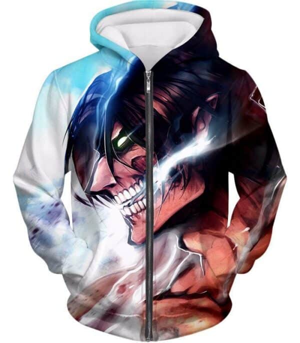 Attack On Titan Titan Form Eren Yeager White Hoodie - Zip Up Hoodie