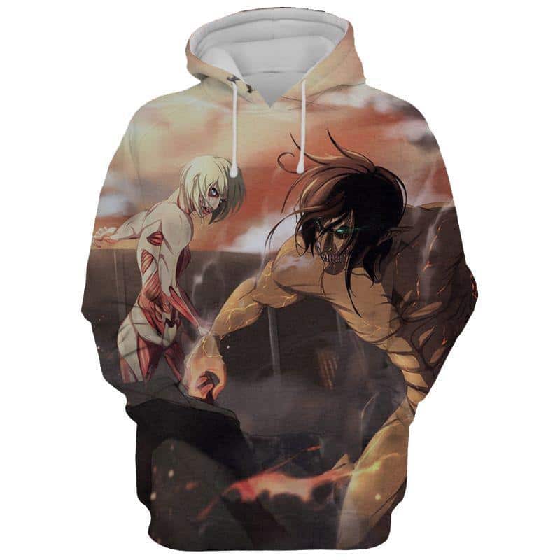 Attack Titan And Female Titan Wall Battle Hoodie - Attack On Titan AOT Hoodie