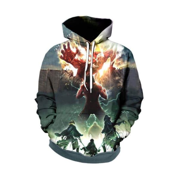 Colossal Titan With Eren Mikasa And Armin - Attack On Titan Zip Up Hoodie Jacket - Pull Over Hoodie