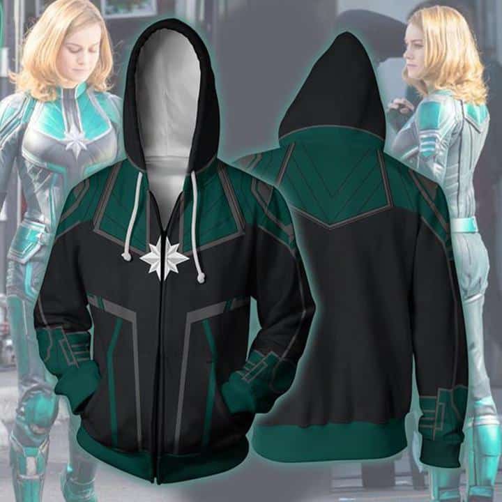 Avengers Infinity War Hoodie - Captain Marvel Green Suit Jacket