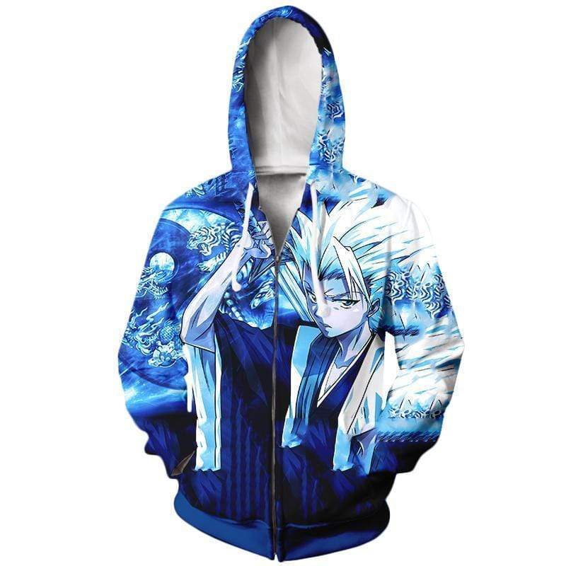 Toshiro Hitsugaya Blue Overlay 3D Zip Up Hoodie - Bleach Anime Hoodie