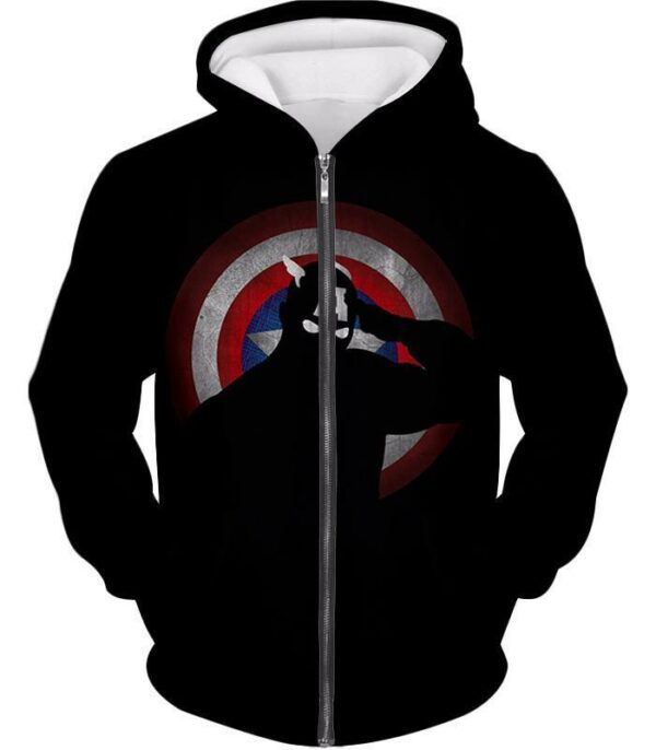 American Comic Hero Captain America Silhouette Promo Black Hoodie - Zip Up Hoodie