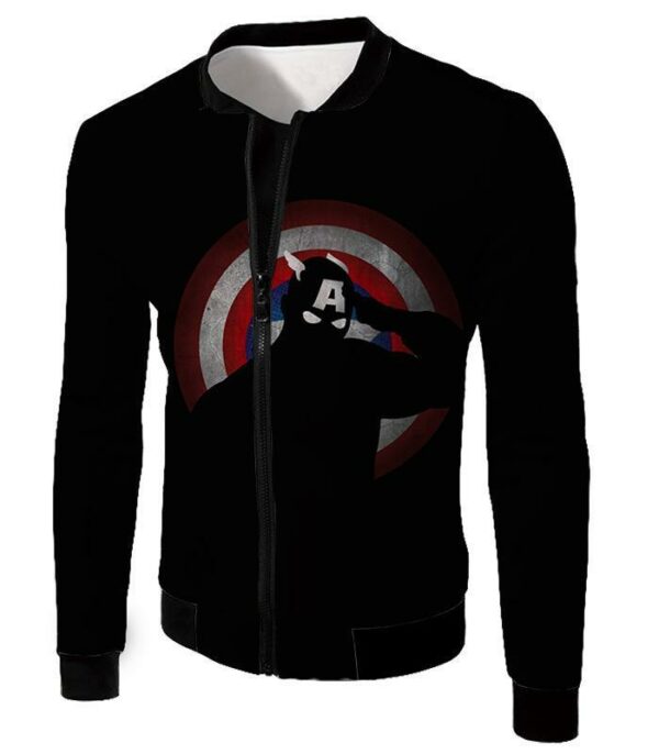 American Comic Hero Captain America Silhouette Promo Black Zip Up Hoodie - Jacket