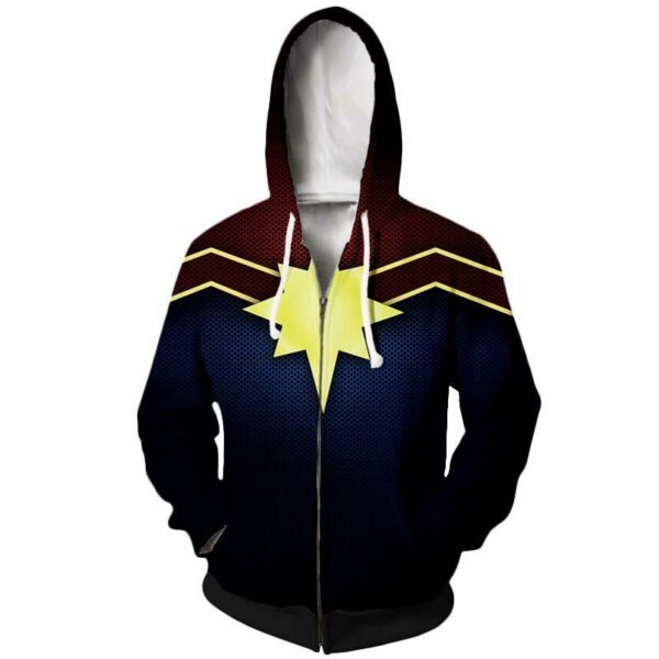 Captain Marvel Logo Zip Up Hoodie - Captain Marvel 3D Graphic Zip Up Hoodie