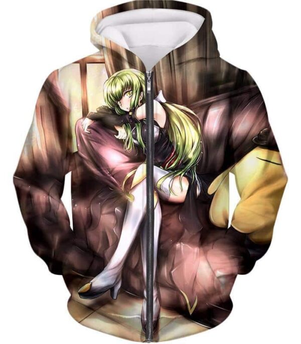 Anime Beauty C.C. The Grey Witch Cool Anime Promo Hoodie - Zip Up Hoodie