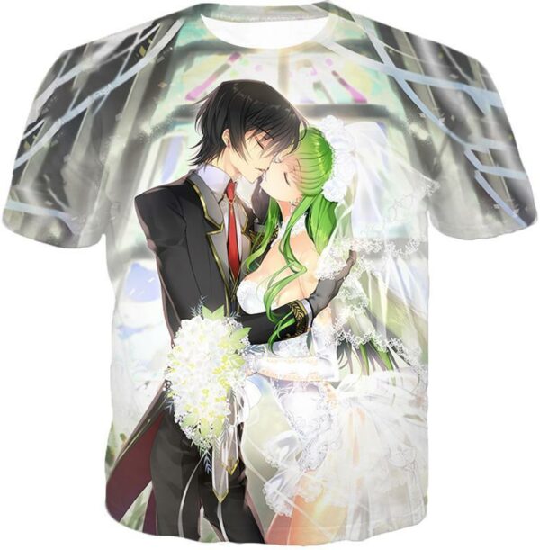 Beautiful Anime Couple Kiss C.C. X Lelouch Cute Poster Hoodie - T-Shirt