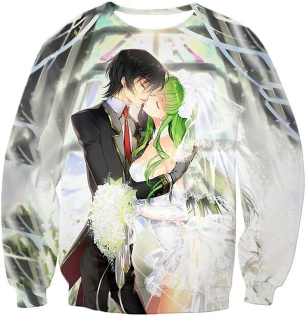 Beautiful Anime Couple Kiss C.C. X Lelouch Cute Poster Zip Up Hoodie - Sweatshirt